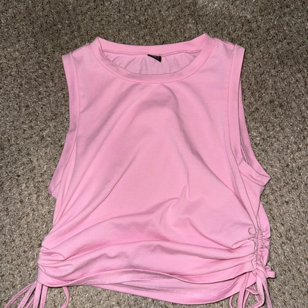 SHEIN Pink Ruched Side Drawstring Crop Tank Top - Medium